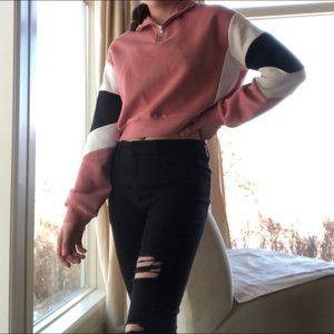 🌹Striped half zip-up sweatshirt